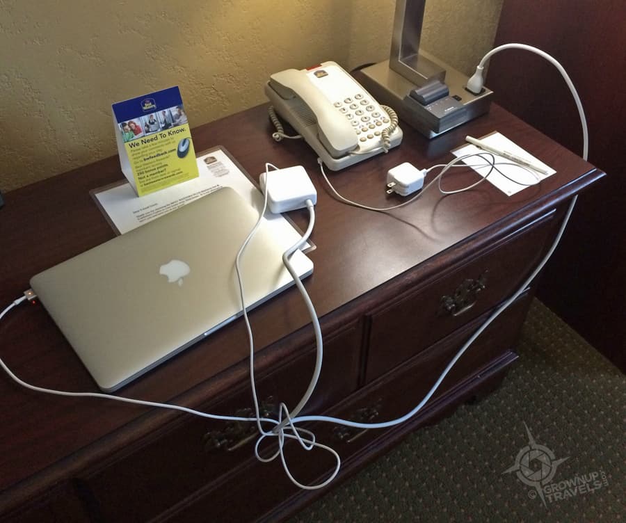 A small sampling of the outlets required to keep a blogger suitable charged up.