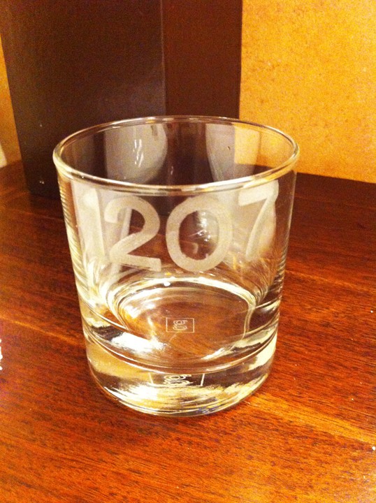 Each room has its own custom-etched water glasses