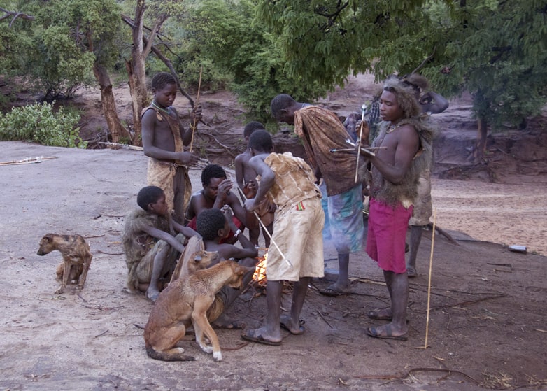 Hadza men at their camp near Lake Eyasi, Tanzania