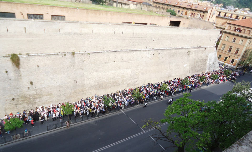 Tours can sometimes bypass longer lines, like this one for the Vatican museums.  