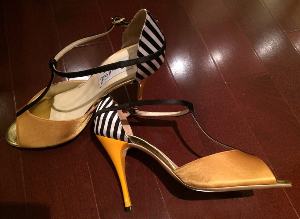 My favourite pair with the yellow stiletto and striped heel!