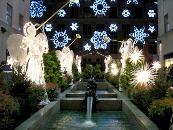 Saks Fifth Avenue's snowflakes seen from Rockefeller Centre