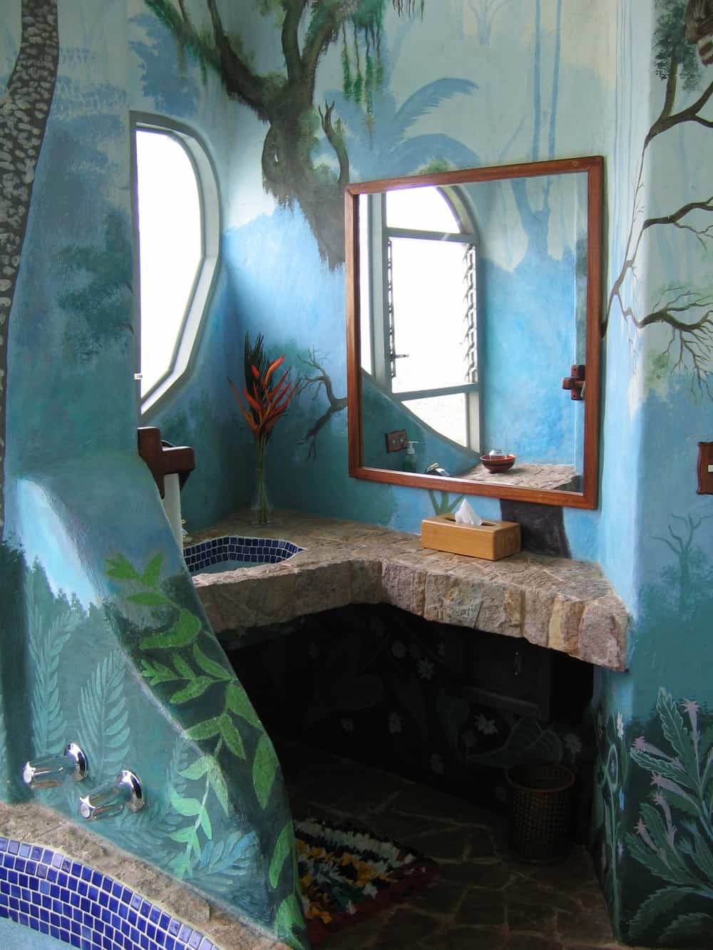 The whimsical bathroom of the Tower Suite at Finca Rosa Blanca