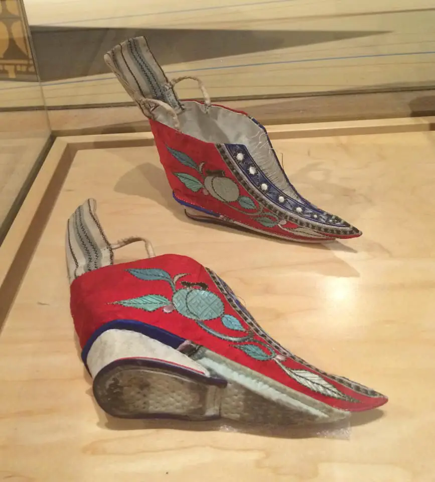 Lotus foot shoes. The idealized foot length for a lady was a mere 3 inches!
