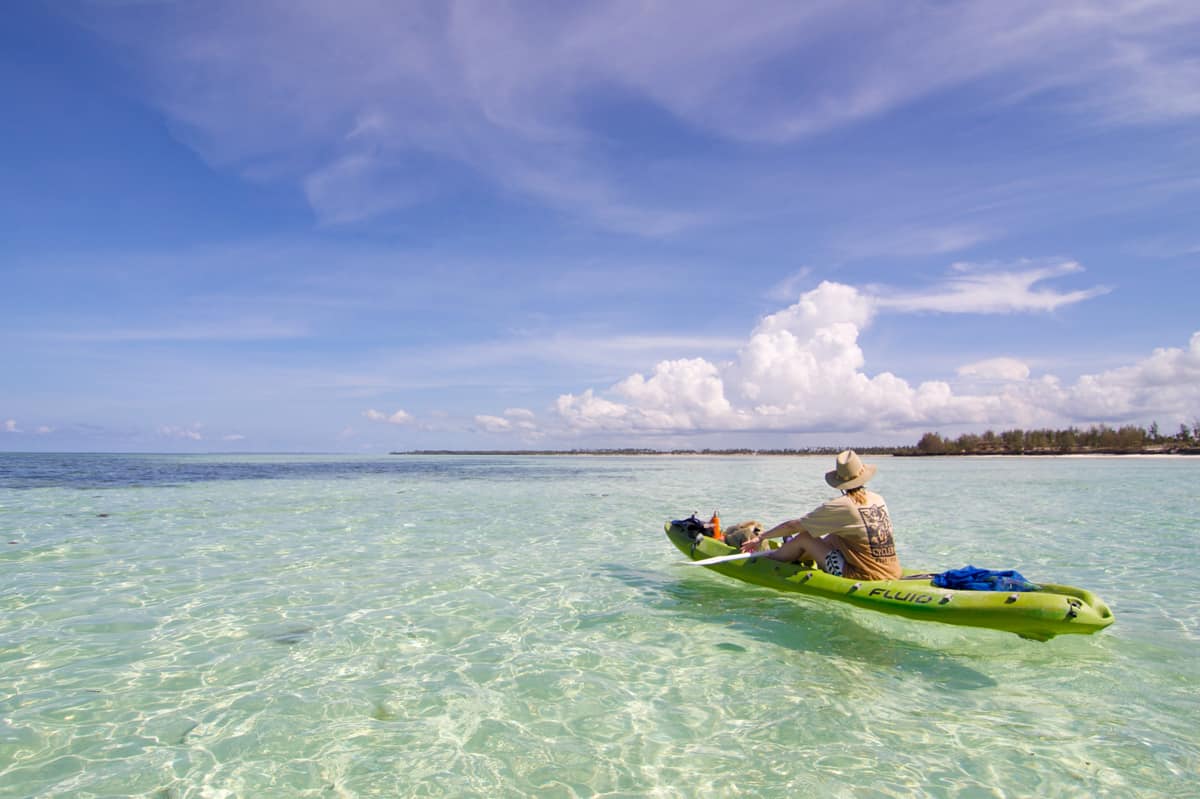 Pongwe Beach has crystal-clear waters and white sand that makes for great underwater viewing.