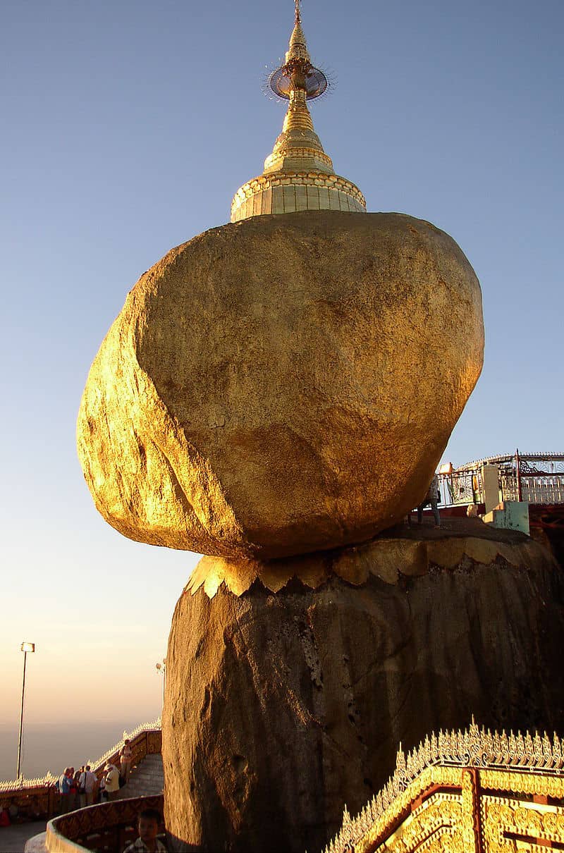 Covered in actual gold leaf, this golden rock is one of the most sacred Buddhist sites in the country. Photo: Ralf-André Lettau