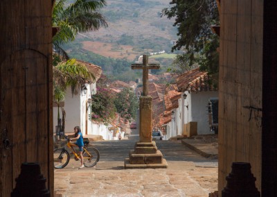 view of Barichara Colombia from inside church