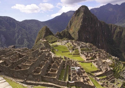 Green terraces of Machu Picchu Peru