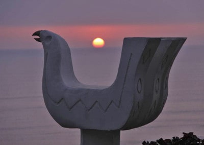 Bird sculpture at sunset at Second Home Lima Peru