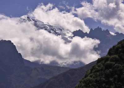 Clouds on snowy Andes Inca Trail