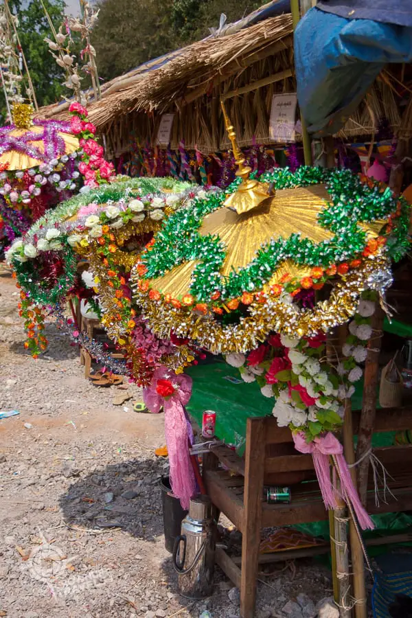 Golden umbrellas decorated for the Shan state version of the ordination