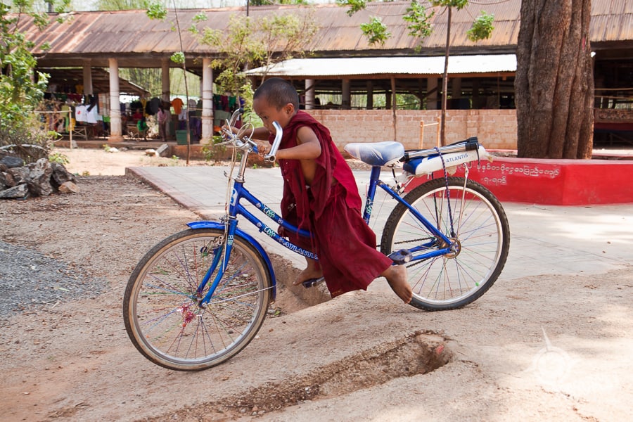 Despite being too big for him, this little novice was determined to ride that bike...