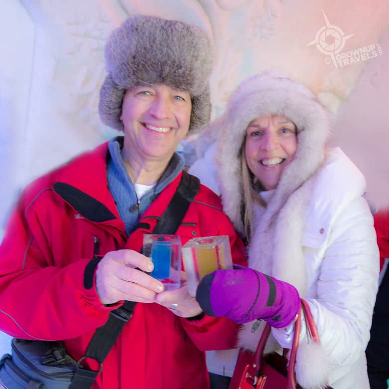 Drinks at the Ice Bar Hôtel de Glace Ice Bar cocktails at Hotel de Glace