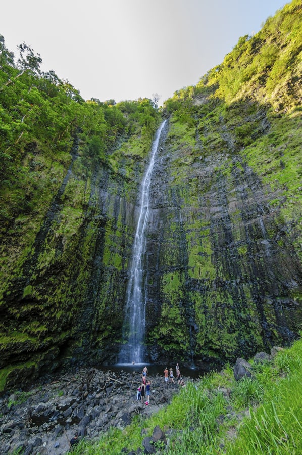 Waimoku Falls and people
