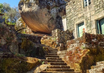 Village of Monsanto with boulder near staircase