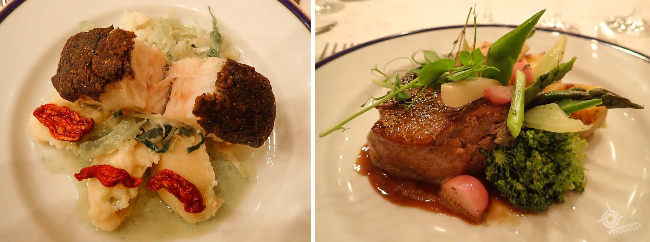 Cod and Beef Tournedos entrees at Bussaco Palace