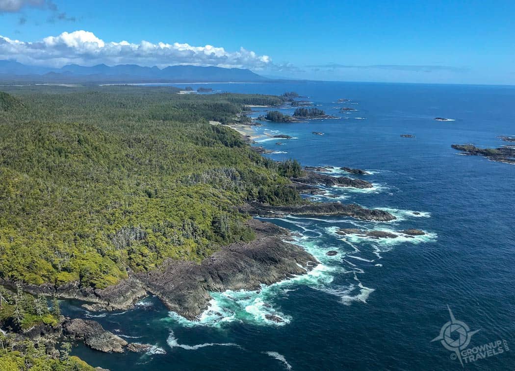 Coastline of BC near Tofino helicopter tour