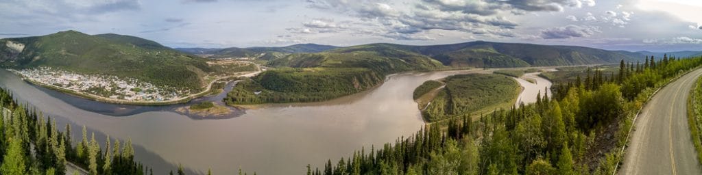 Dawson City river confluence panorama