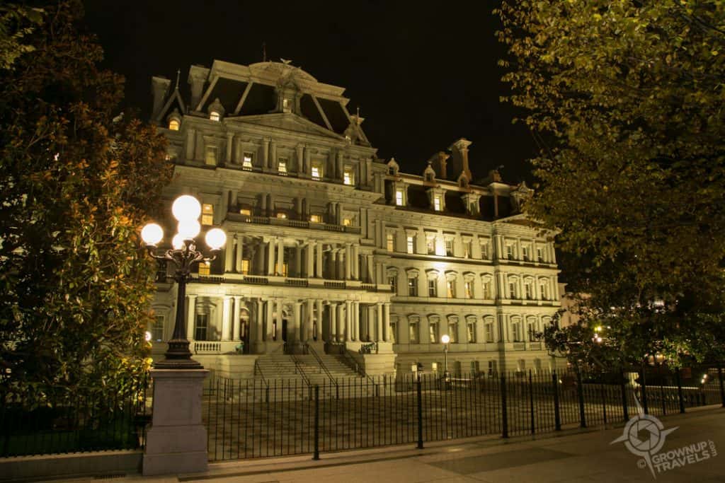 Eisenhower Executive Building at night Washington DC