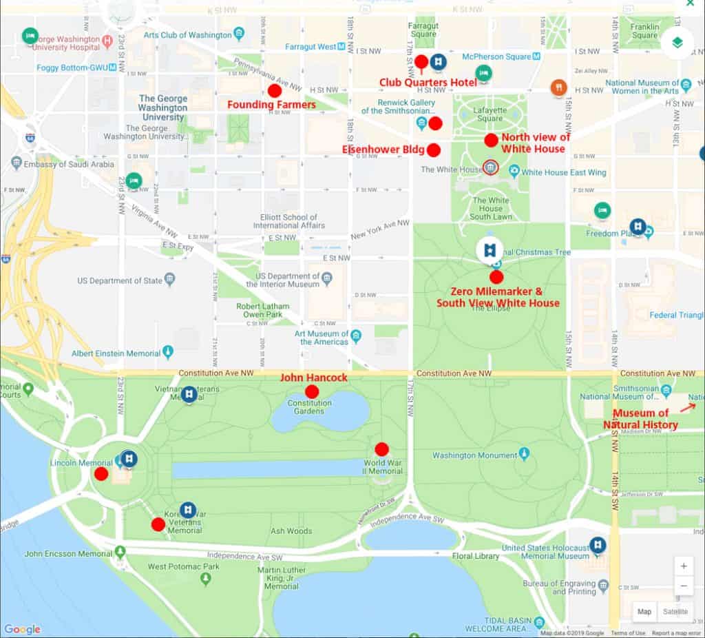Map of Washington DC sights