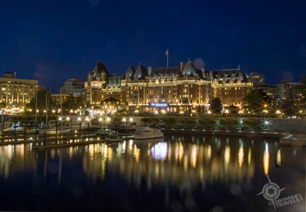 Victoria's Inner Harbour at night Empress Hotel