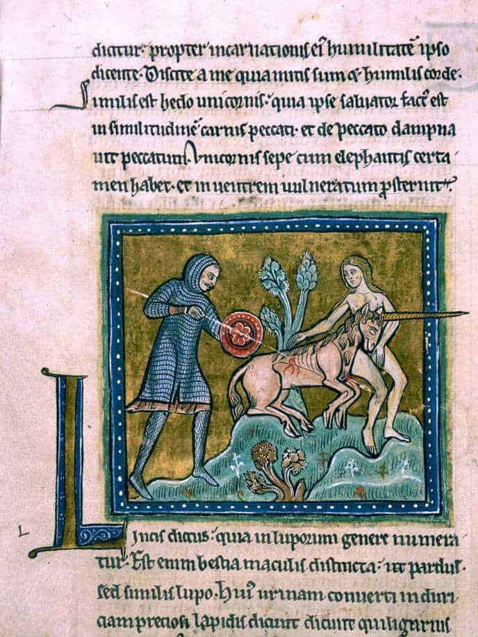 Unicorn on an illuminated manuscript public domain