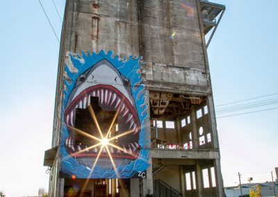 End of the zip line at Buffalo RiverWorks