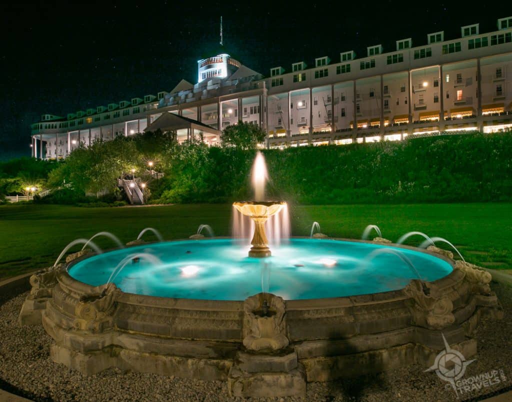 Fountain at night Grand Hotel Mackinac Island