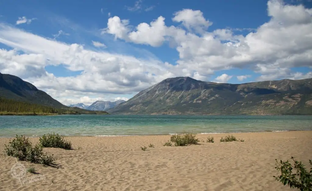 Bennett Lake with sand beach Yukon