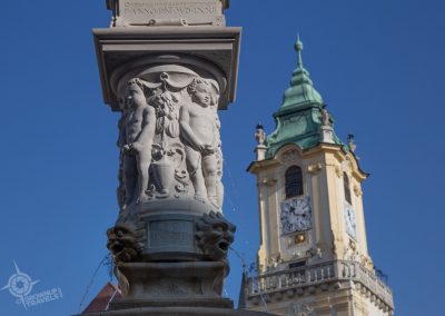 Bratislava Slovakia Maximilian fountain and clock tower