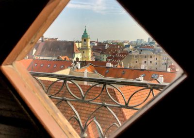 Bratislava Slovakia view through St Martins Gate tower door