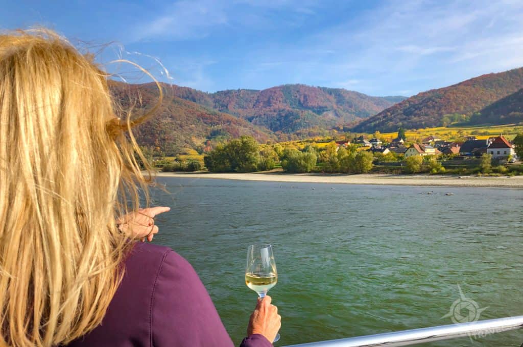 Crystal River Cruise Jane on deck with wine