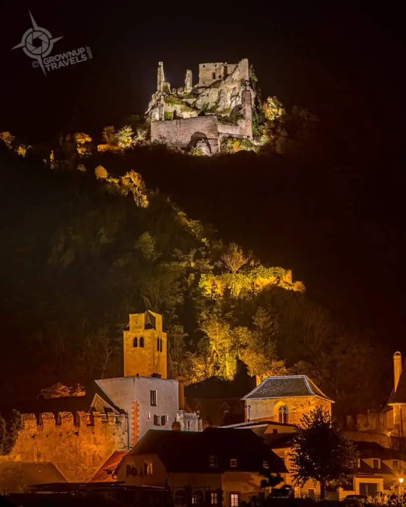 Durnstein Austria Castle and town at night