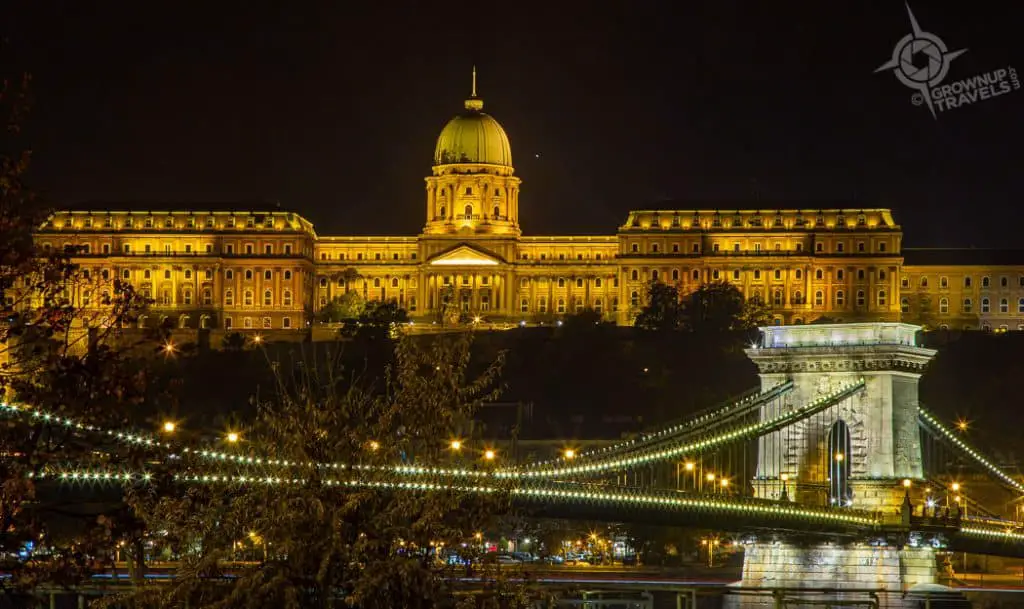 Budapest Buda Castle with Chain Bridge at night