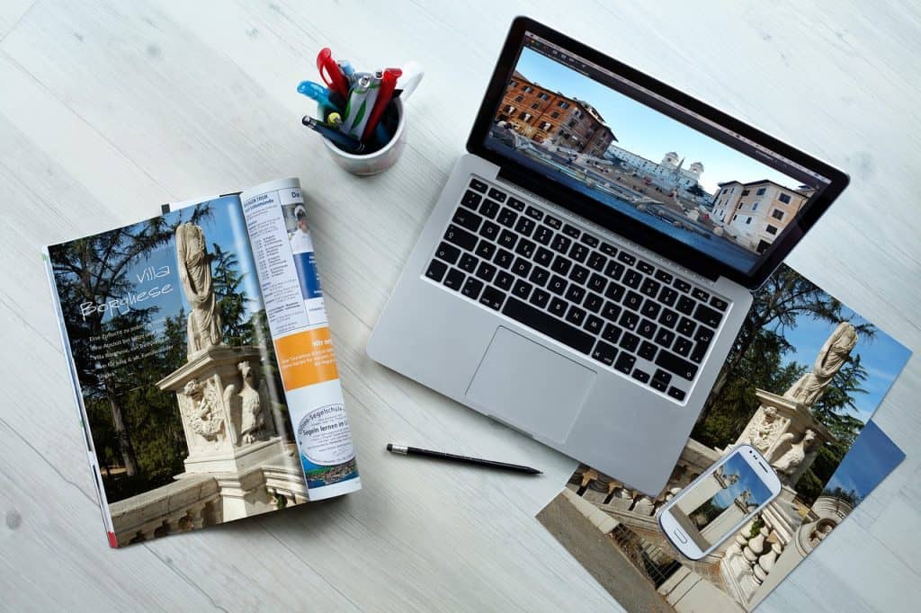 Laptop and magazine