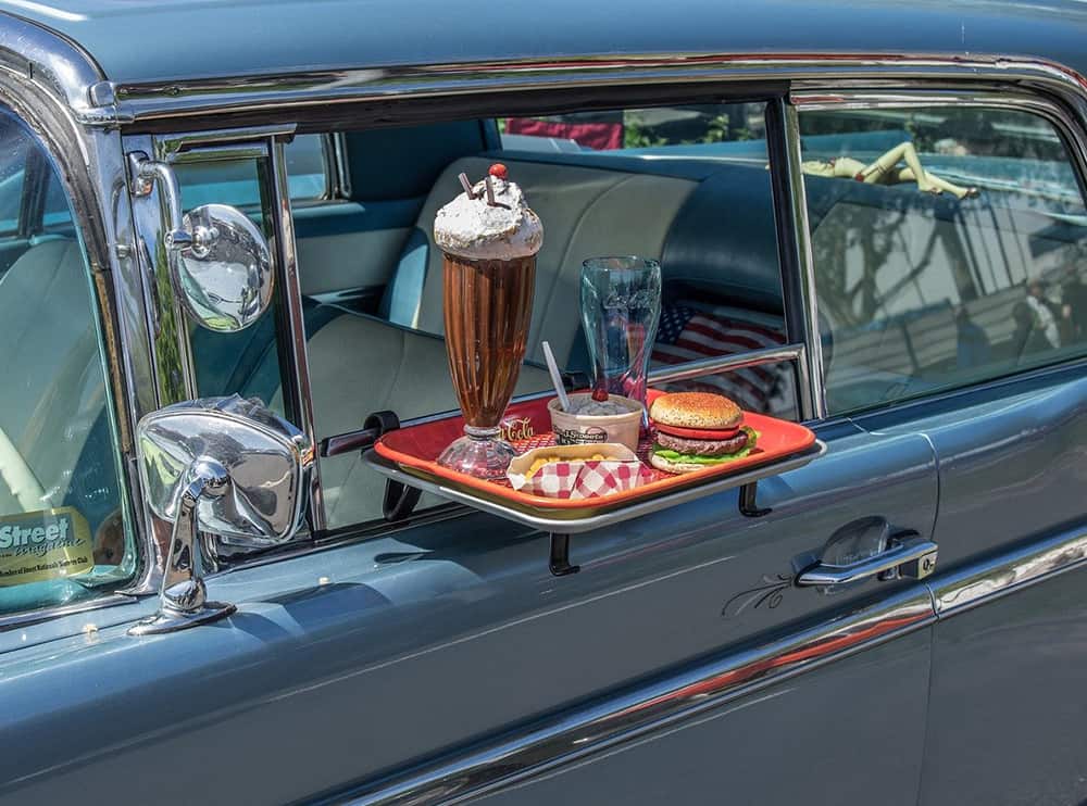 vintage car at drive_in restaurant