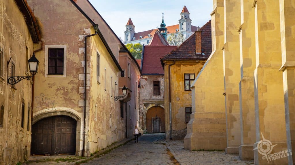 Medieval section of Bratislava with Castle in bkgd