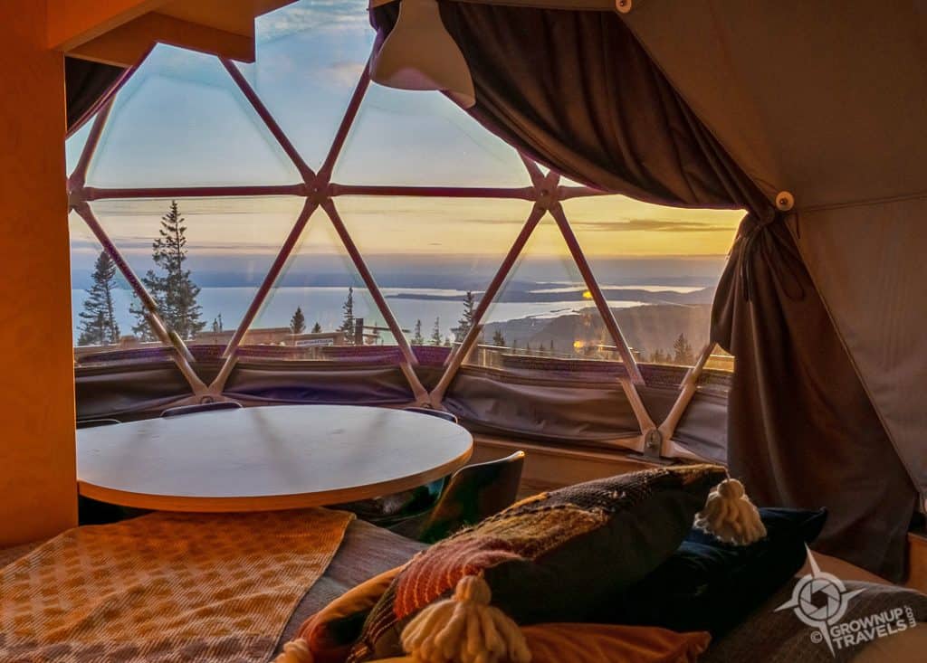 View of Chaleur Bay from inside Geodome Desjardins
