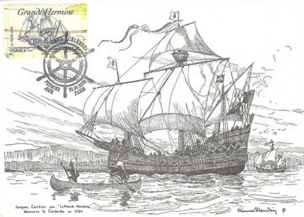 historic drawing of Jacques Cartier's Grande Hermine