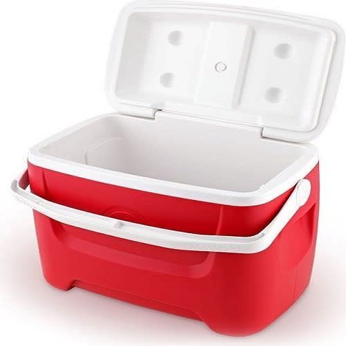 empty red food cooler