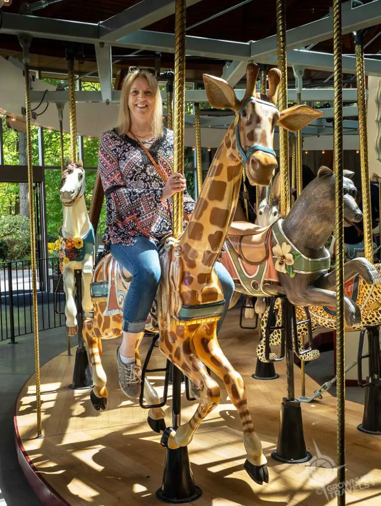 Butchart Gardens Jane on Giraffe Rose Carousel