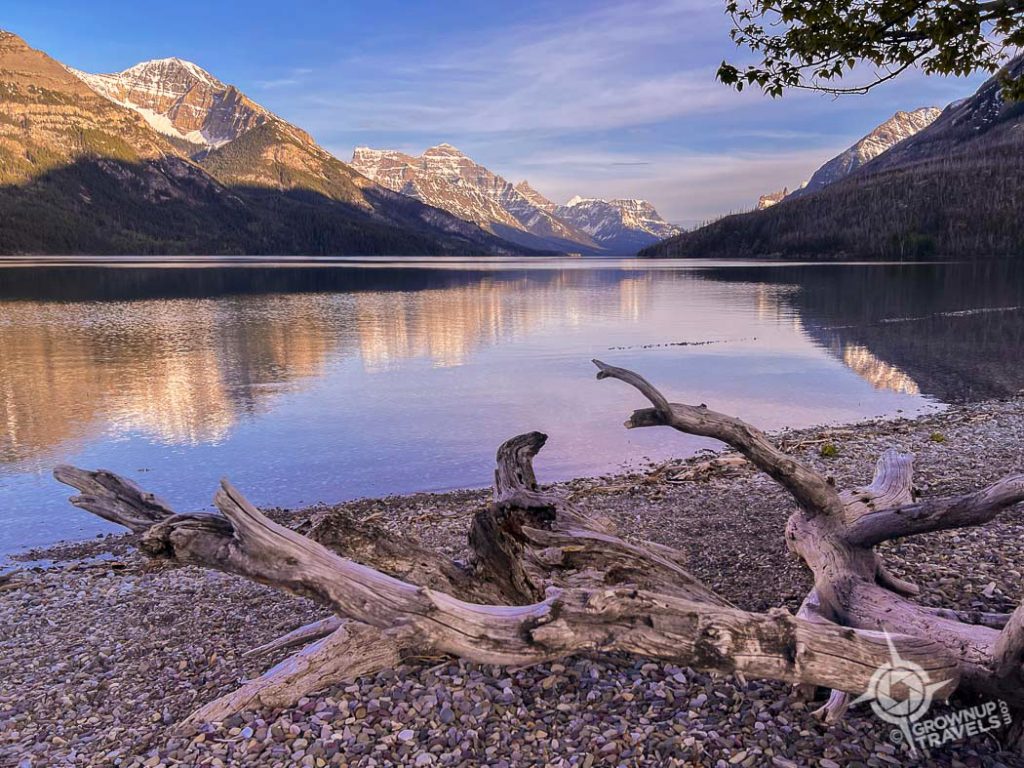 Dusk and driftwood on Upper Waterton Lake