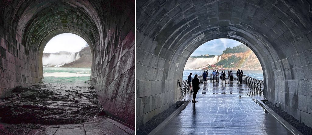 Exit of The Tunnel then and now Niagara parks power station