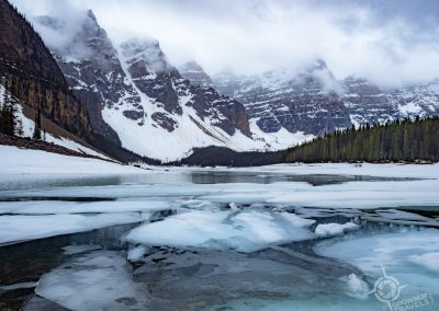 Ice on surface at Moraine Lake Banff Alberta