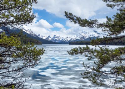 Maligne Lake still frozen Jasper Alberta
