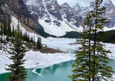 Moraine Lake half frozen Banff Alberta