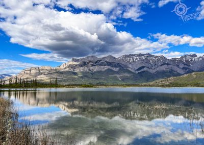 Reflections of folding mountain near Jasper Alberta