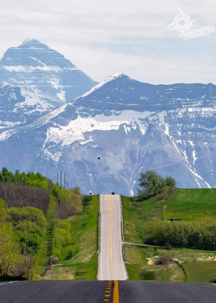 Ribbon of highway with mountains of Waterton