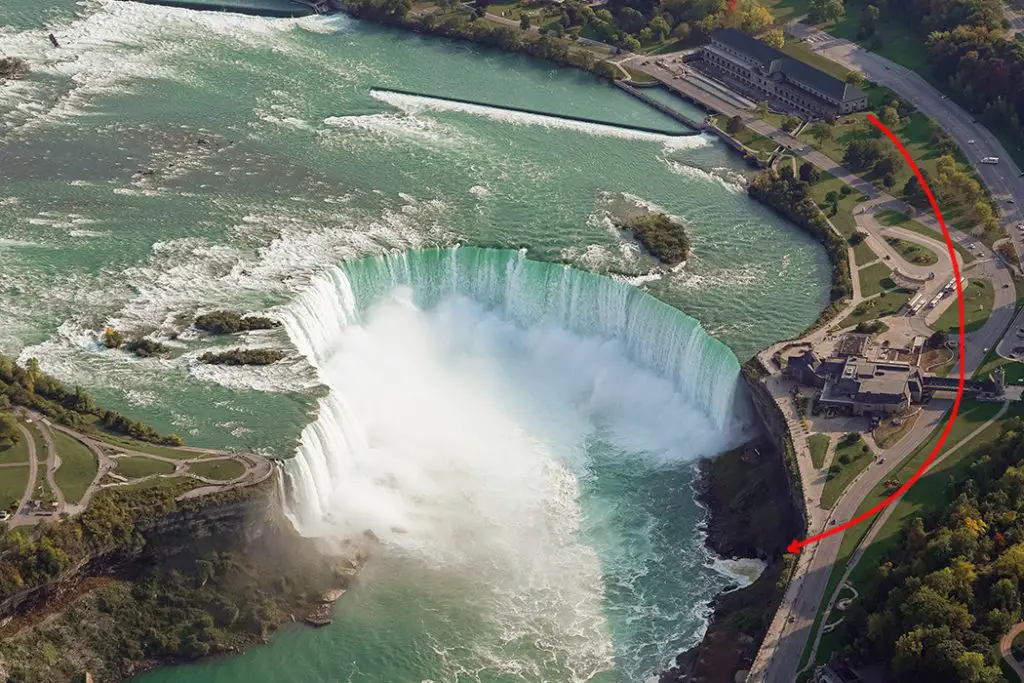 aerial view of path visitors follow at Niagara Parks 'The Tunnel'