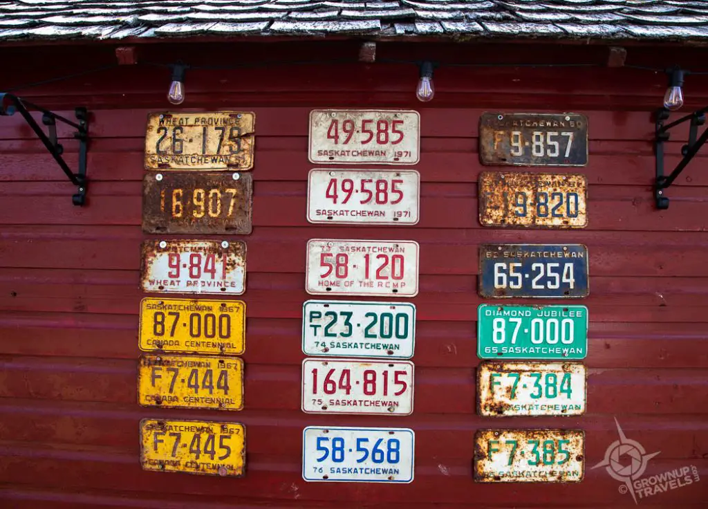 Licence plates on shed Sky Lodge